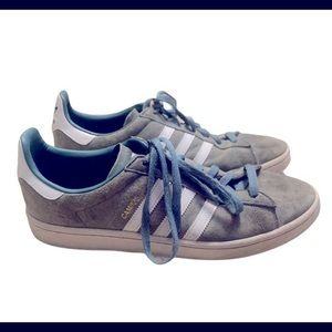 Adidas gray/blue with white stripes sneakers